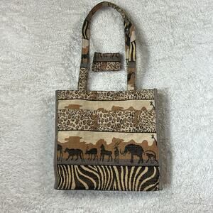 Jade safari tapestry tote shoulder bag with coin purse